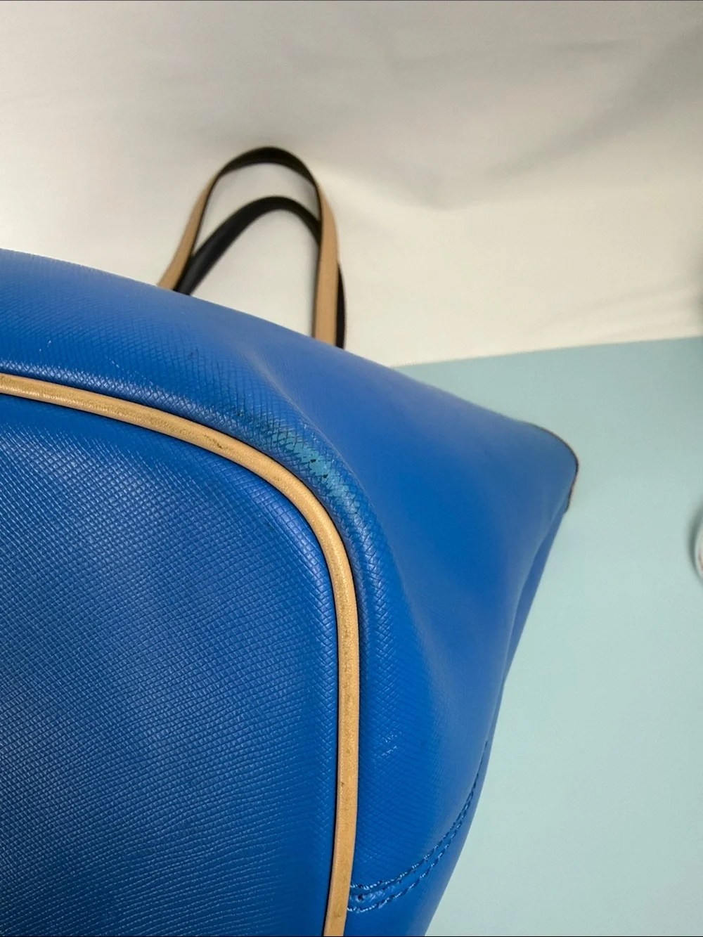 Coach Metro Tote in Blue Leather with Tan Trim